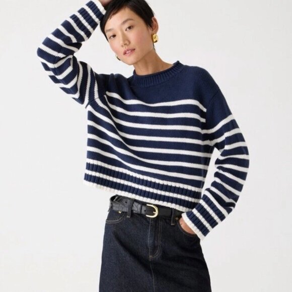 J. Crew Rollneck Cropped Striped Sweater Size XXS - Picture 2 of 7